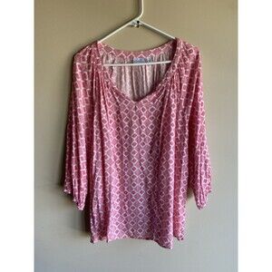 Kim Rogers Woman Top  Plus Size 2X Pink Boho Peasant Casual